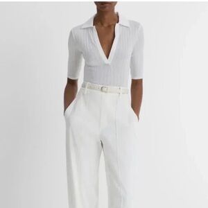 NWOT $198 Vince Rib Cotton Half Sleeve Polo in White Size M